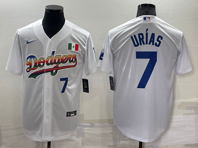Men Los Angeles Dodgers #7 Urias White rainbow Nike 2022 MLB Jersey